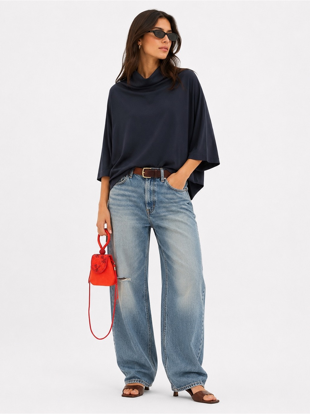 NWT Susana Monaco Navy Blue Poncho Size Medium